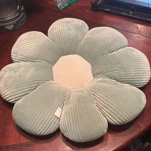 Floral Corduroy Pillow - Green and Cream Used - Picture 2 of 2